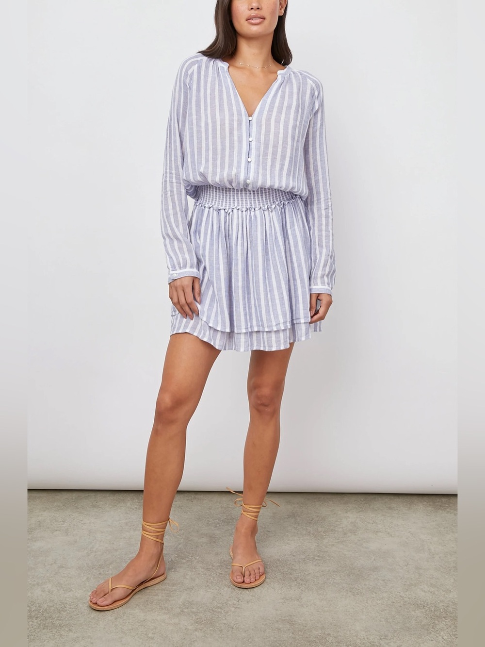 Rails Jasmine Dress Rhône Stripe Linen Blend Blue White M